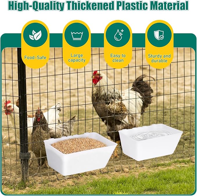 2 Pack Chicken Feeder Waterer,2.5 Quart Hanging Chicken Feeder Trough with Hooks Versatile Feeding Container for Chicken Duck Goose Rabbit Duck Feeder Poultry and Livestock Water Trough（White）
