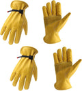 HLDD HANDLANDY 2 Pairs Leather Work Gloves for Men & Women, Reinforced Durable Palm for Welding, Farm, Gardening, Driving