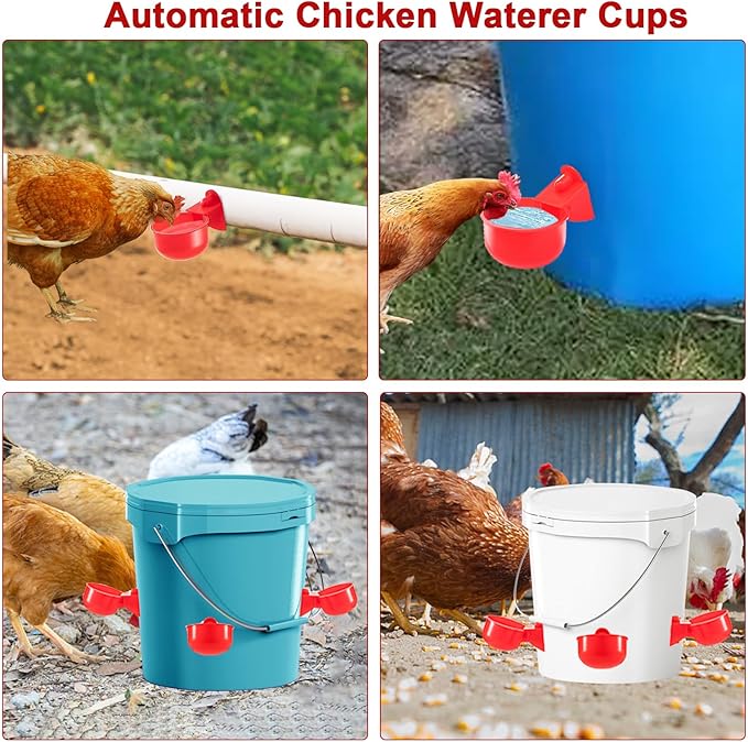 20 Pack Chicken Water Cups, Automatic Chicken Waterer for Poultry Automatic Chicken Watering System, Long-Lasting Use Chicken Waters, Water Feeder Kit for Chick, Duck, Goose and Bunny
