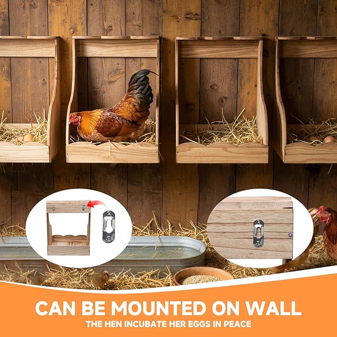 2 Pack Wooden Chicken Nesting Box for Laying Eggs, Hen Nesting Box Wall Mount for Chicken Coop, Versatile Use for Hens, Ducks, Chickens, Easy to Assemble