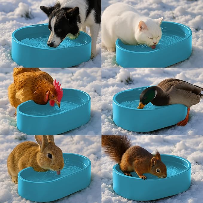 Heated Water Bowl for Dog Cat, Outdoor Warming Dog Bowl with Chew Resistant Power Cord, Waterproof Heat Pet Bowl Smart Heating in Winter Antifreeze for Dog Cat Chicken Duck, 125 fl oz (Teal Blue)