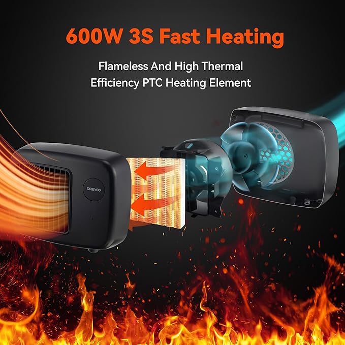 Dreyoo 600/300W Dog House Heater with Thermostat, Pet Heater with 6FT Anti Chew Cord and Safe Overheat Protection, 2 Heating Mode Pet Warmer for Dogs Chicken Coops Rabbits(Black,2 Pcs)