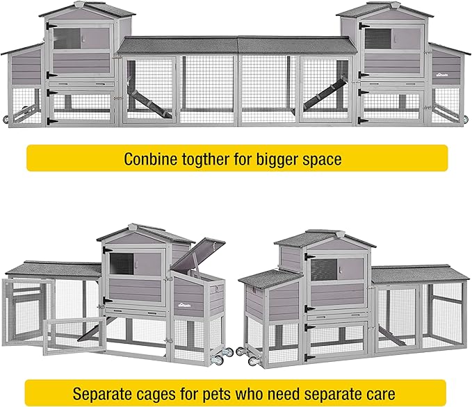 Aivituvin 160in Chicken Coop Extension Design Wooden Hen House Poultry Cage Movable with Nesting Box and Run (Two Sets)