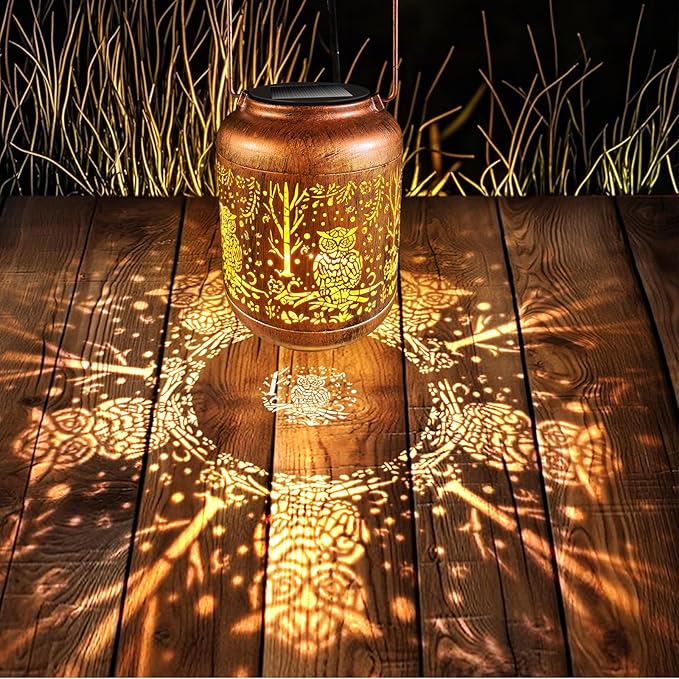 Owl Solar Lanterns Outdoor Waterproof Owl Gifts for Women Hanging Metal Solar Lights Outside Garden Ornament for Yard, Patio,Pathway Landscape,Mothers Day Gifts for Mom,Grandma