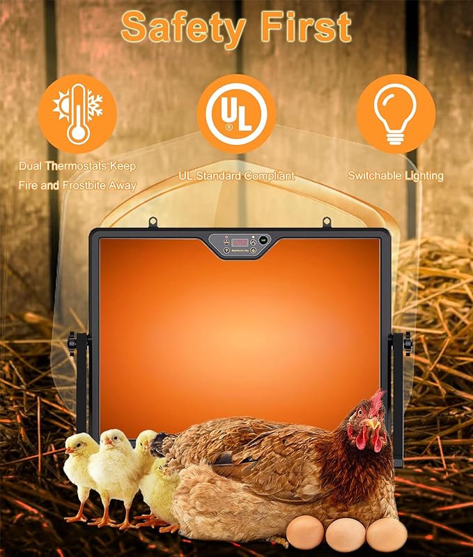 2026 Smart Chicken Coop Heater Coop Radiant Heat Panel Built-in Adaptive Temperature Sensor, Chicken Heater Inside Coop for Winter, Adaptable to Timer and Temp Controllers, ETL UL Compliant