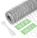 Chicken Wire 16.9 in x 590.5 in Poultry Wire Netting Hexagonal Galvanized Mesh Garden Fence Barrier for Pet Rabbit Chicken Fencing with 100 Pcs Cable Zip Ties