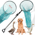 Dog Catch Net Animal Control Net Poultry Catching Trap Tool Length Adjustable for Cat, Pigeon and Others (42~70" Handle with 24.4" Net Opening) (Stainless Steel, Natural - Large)