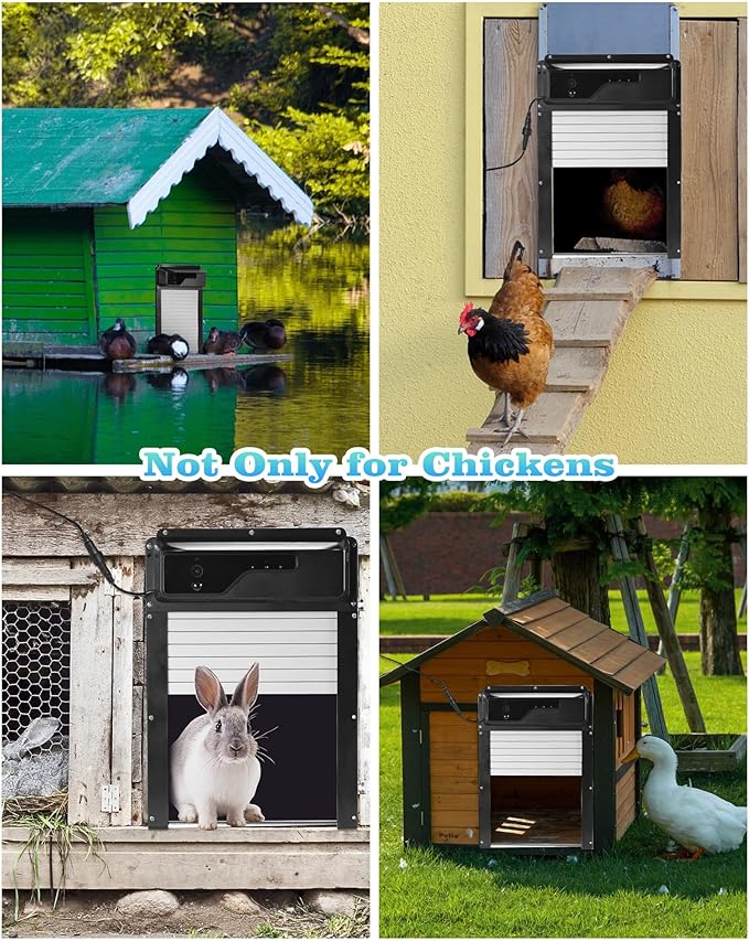 Automatic Chicken Coop Door with HD Camera, Solar Powered, 5000mAh Battery, WiFi Enabled, APP-Based Monitoring, Remote Control and Timer, with Anti-Trap Sensor and Alarm Drive(Black)