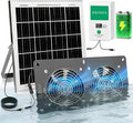 Solar Exhaust Fan, 25W Solar Panel and Solar Powered 2-Fan, IP68 Waterproof，with 7500mAh Battery for Chicken Coop, Shed, Greenhouse, Dog House, 2 Pcs Ventilation Vent Fan, with Bracket for Shed