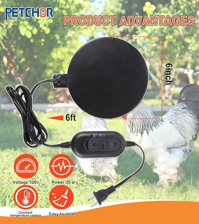 6" Heated Chicken Waterer Base for Winter, Energy Saving Poultry Water Heater for 1 to 5 Gallon Buckets Prevents Freezing, for Chickens Ducks Geese and Turkeys