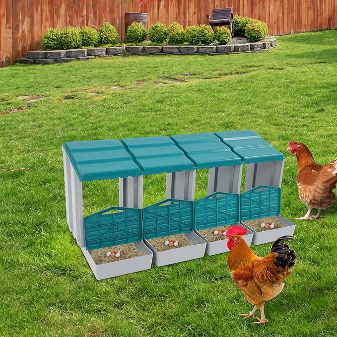 Chicken Nesting Boxes 4 Compartment PP Nesting Box with Inclined Nesting Boxes & Vented Holes Wall Mount Chicken Laying Boxes for Chicken Coop (Green)