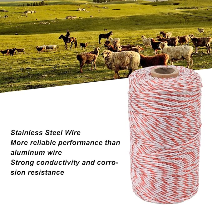 Topyond Strong Conductivity Stainless Steel Electric Fence Polywire Rope,Easy to Install,Movable Goat Fence,Chicken Wire,for Temporary Fencing,Ensure The Safety of Livestock