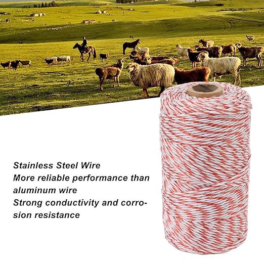 Electric Fence Polywire Rope, Electric Fence Polywire, Stainless Steel Wire Fence Wire, Portable Electric Fence Rope for Farm Ranch