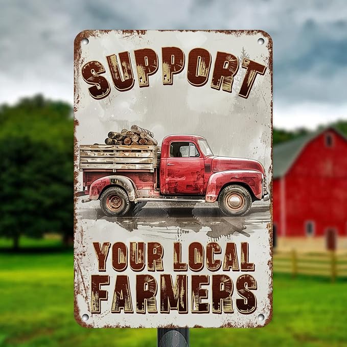 Vintage Metal Sign Funny Truck Metal Tin Signs Wall Art Support Your Local Farmers For Home Cafe Farm Farmer Market Wall Decoration 12 * 8in