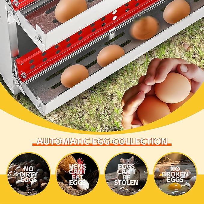 Chicken Nesting Boxes, 3 Compartments Metal Chicken Laying Box with Roll Out Egg Collection with Large Vented Holes for Chickens, Hens, Ducks, Large Egg Laying Boxes (3 Compartments)