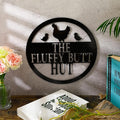 Pangda Chicken Coop Decor 11.8" Fluffy Butt Hut Sign Chicken Coop Signs Metal Accessories Kitchen Farmhouse Wall Art Retro Vintage Wall Art for Hen Lovers and Home Kitchen Decoration (Black)