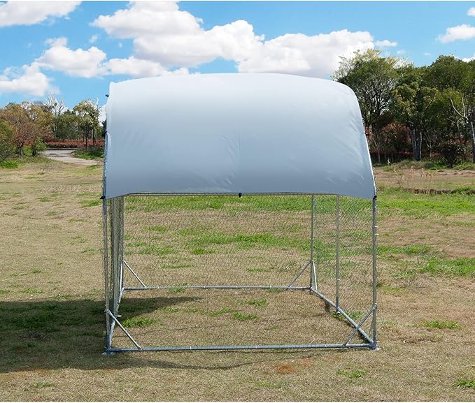 Large Metal Chicken Coop, Walk-in Poultry Cage Galvanized Hen Playpen House Dome Shaped Coop with Waterproof and Anti-Ultraviolet Cover and Lockable Door for Outdoor, Backyard Farm (6.23’ L x 9.2’ W)