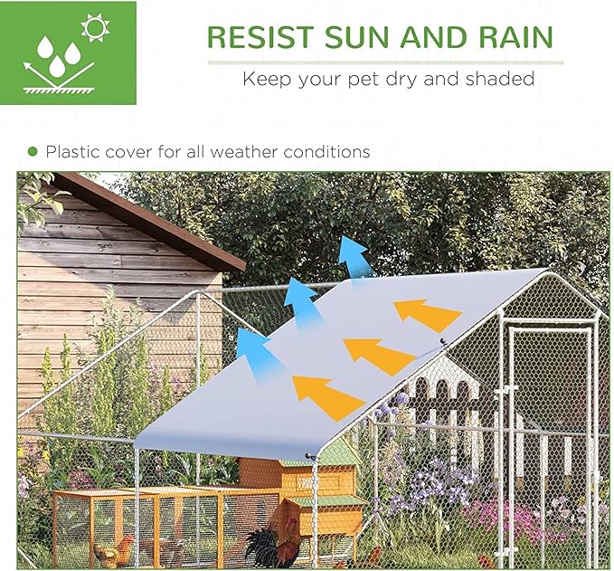 Large Metal Chicken Coop, Walk-in Poultry Cage Galvanized Hen Playpen House with with Water-Resident and Anti-UV Cover, Duck Rabbit House Outdoor, Backyard Farm, 9.8' L x 13.1' W x 6.5' H