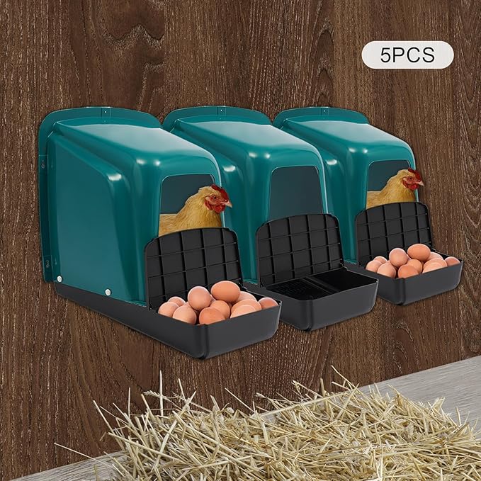 5-Pack Chicken Nesting Boxes, Roll Away Egg Laying Box with Lid, Plastic Chicken Laying Box for Chicken Coop, Easy Assembly & Cleaning