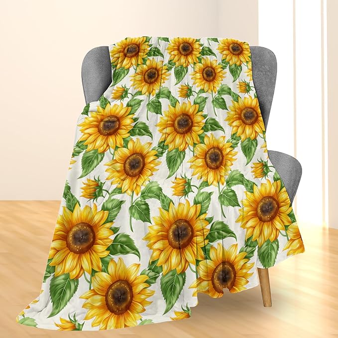 Sunny Sunflower Blanket, Soft Lightweight Flannel Throw Blanket for Couch, Bed, Travel, Living Room & Home Decor, Cozy Warm Fluffy Fuzzy Blankets for Adults Kids Women Girls 50×40 in