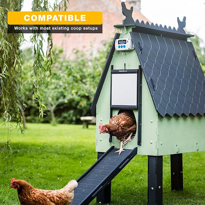 ChickenGuard Automatic Chicken Coop Door Opener, Power by Solar/Batteries/Electric. Strong Motor Lifts 2kg; Timer/Light Sensing; Motor Units only or Combination Kits (PRO + Door + Batteries)
