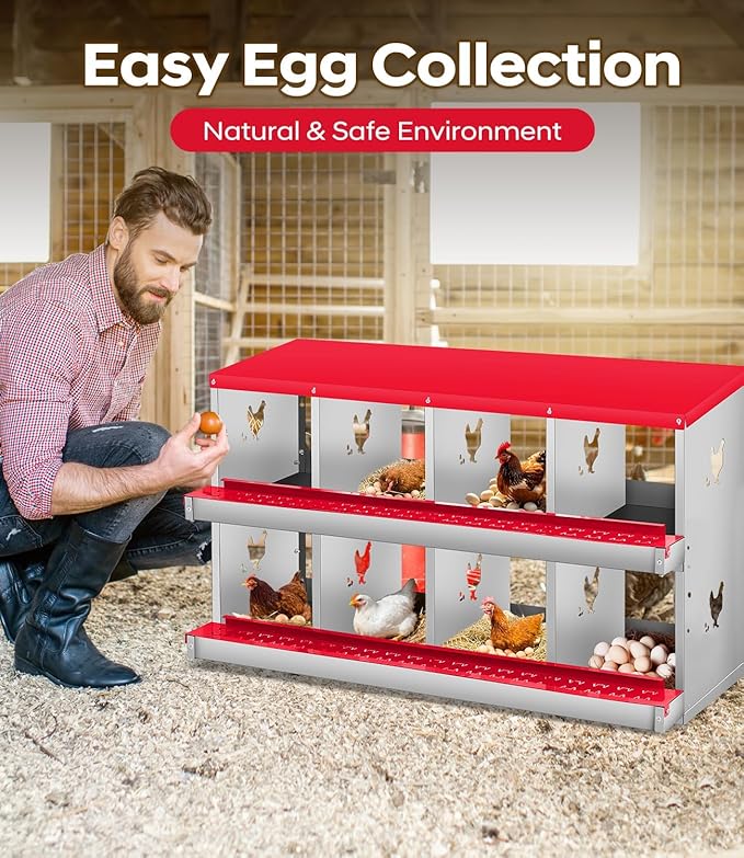 Chicken Nesting Box, 6/8/10 Compartment Metal Nesting Box,Wall Mount Chicken Nesting Boxes for Laying Eggs,Easy Egg Collection,6 Room Nest Boxes for Chickens