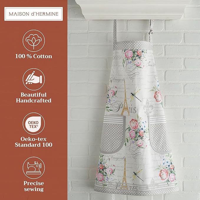Maison d' Hermine 100% Cotton Apron for women with Pocket Kitchen Chef Apron for Men Cooking Easter Decorations