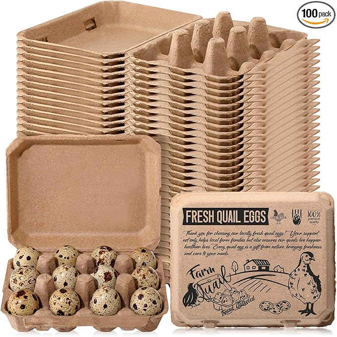 Honeydak 100 Pack Quail Egg Cartons 12 Count Paper Pulp Egg Trays with Buckle 3x4 Style Reusable Stackable Holders Container Storage Box for Farmers Kitchen Supermarkets Home, 8.27x5.51x1.57 in