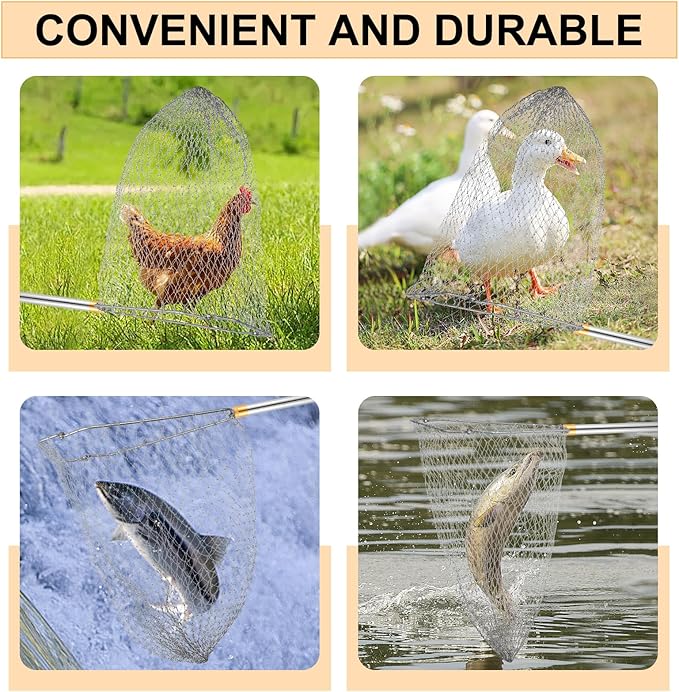 Chicken Catching Net ,30 to 75 inches Adjustable Pole Chicken Catcher Leg Hook , Suitable for Catching Small Duck,Goose,Bird,Fish, Skunk Bat and Raccoon etc（15.3 x 23.2 Inch Net with 75.5 Inch Pole）