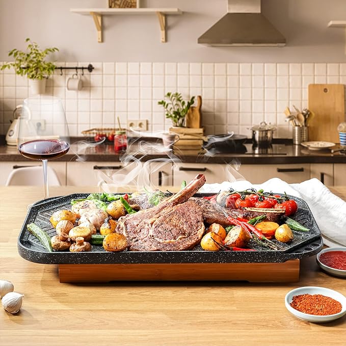 SENSARTE Nonstick Griddle Grill Pan, Pro-Grid Reversible Grill & Griddle Pan, Two Burner Cast Aluminum, Portable for Indoor Stovetop or Outdoor Camping BBQ, 19.5" x 10.7"