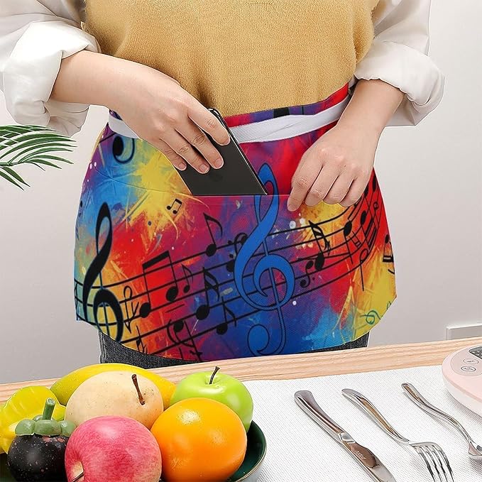 Server Apron with 3 Pockets Waist Waiter Waitress Half Apron Short Aprons