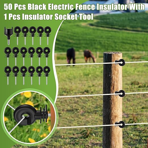 Electric Fence Kit, 8 Mile 12kV 2J Electric Fence Charger AC/DC Powered with 50 Insulators, Socket Tool, 250ft Aluminum Wire for Livestock Control, Predators Deterrent(LCD Display Ver.,Blue)