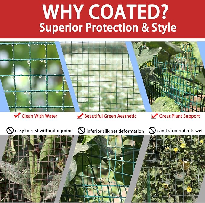 Hardware Cloth 1/2inx24x100ft,Chicken Wire Fencing,Welded Wire Mesh, Vinyl PVC Coated Mesh,Coop Garden Plant for Rabbit,Snake,Rodent,Foxes,Raccoons Poultry Netting Cage Farm Protection
