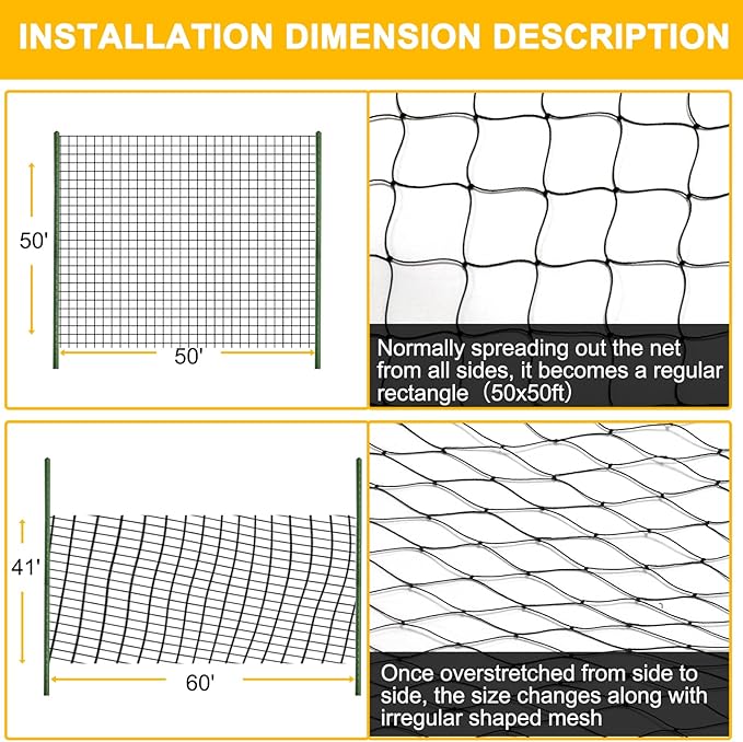 Nylon Bird Netting 50'x50' with 2.4" Square Mesh Hawk Net for Chicken Run, Poultry Netting Aviary Nets Garden Bird Net for Chicken Coop Nettings Roof Hawk Proof