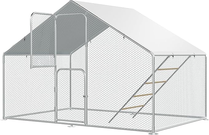 UDPATIO Chicken Coop & Metal Run - Spacious Walk in Pen for 10 Chickens with Double Feed Door, UV-Resistant Cover, Galvanized Frame - Duck & Rabbit House