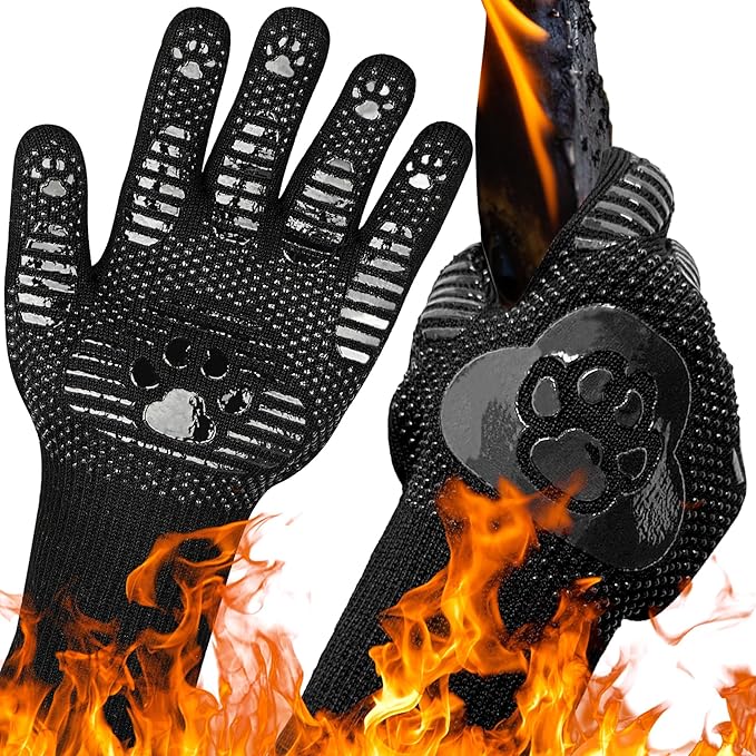 UBeesize Lengthen BBQ Gloves, 1472°F Heat Resistant Grill Glove, Fireproof Oven Gloves for Cooking, Non-Slip Fire Glove for Grilling, Barbecue, Smoker, Baking, Frying