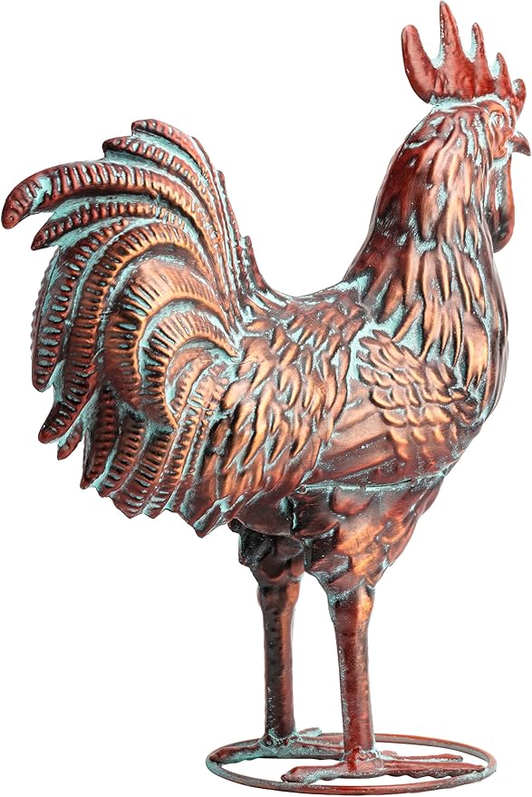 Metal Rooster Yard Decor 15.7" L x 18.8" H Large Outdoor Chicken Sculpture Yard Art Antique Copper Garden Statues for Backyard Patio Lawn Home Farmhouse Kitchen Decorations