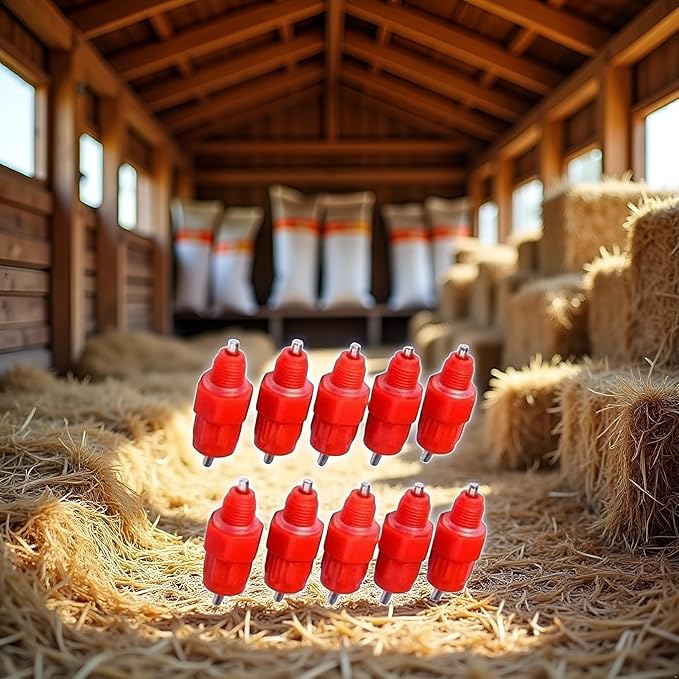 10Pcs Red Automatic Poultry Easy Installation Watering Nipples Chicken Drinkers,Water Nipple Drinker Feeders Hen Duck Screw Style Easy to Clean and Store,Poultry Feeding and Watering Supplies
