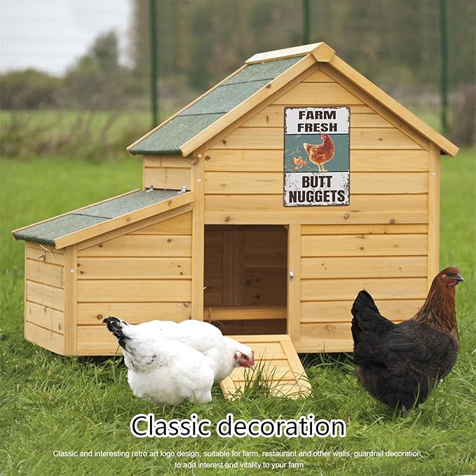 Vintage Metal Signs Chicken Coop Signs "Farm Fresh Butt Nuggets" Signs for Farm Yard Decor, Tin Sign for Home Kitchen Outdoor Decor, 8×12 inch