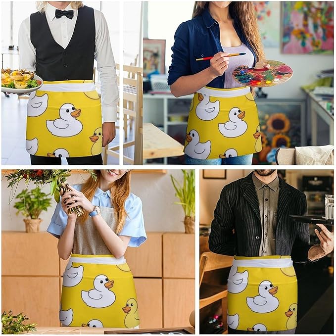 Server Waist Aprons Waitress Unisex Chef Works Half Apron with 3 Pockets
