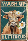 Highland Cow Vintage Metal Poster Wash Up Buttercup Sign Decor-Retro Funny Cow Wall Art Metal Tin Sign Bathroom Home Hanging Decor Funny Toilet Metal Sign Bathroom Wall Art, 12''x 8''