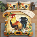 Comforter Set King Size, Rooster Vintage Chicken 7 Pcs Bedding for Kids and Adults, Sunflower Flower Farm Bed Sheet Sets with Fitted Sheet 2 Pillowcases & 2 Shams for Bedroom Bed Decor