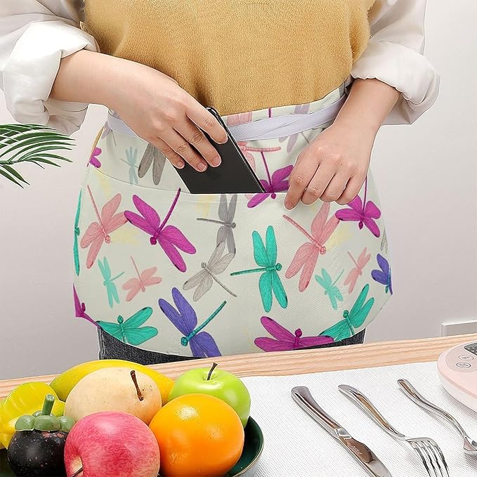 Short Aprons for Servers Unisex Chef Works Waitress Apron with 3 Pockets
