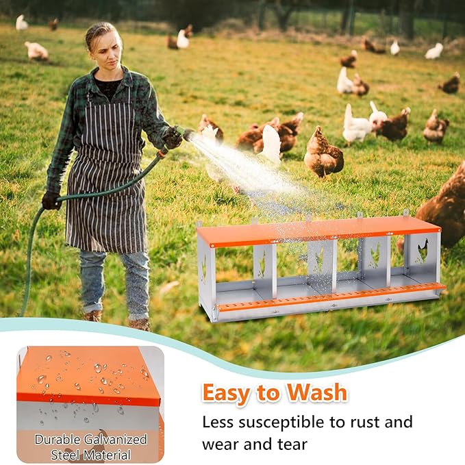 Chicken Nesting Box for Laying Eggs - 4 Room Chicken Laying Boxes, Nesting Boxes for Chickens, Heavy Duty Metal Chicken Coop (42.5" L x 17" W x 15" H)