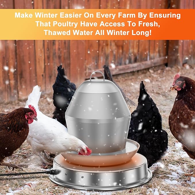 11in Chicken Water Heater for Drinker, 110W Poultry Waterer Heated Base for Metal Drinking Fountains