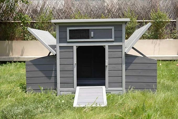 ZeHuoGe Large Wooden Chicken Coop Outdoor Hen House Poultry Cage for Outdoor with 2 Sides Nesting Boxes