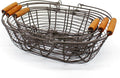 CVHOMEDECO. Oval Metal Wire Storage Baskets Rustic Egg Baskets with Wooden Handles Farmhouse Gathering Baskets. Rusty, Set of 3