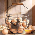 Wire Egg Basket for Gathering Fresh Eggs Collecting Basket With Handle,Rusty Chicken Decorated Small Chicken Egg Basket Vintage Style Eggs Holder Basket Countertop for Farmhouse Kitchen Decor