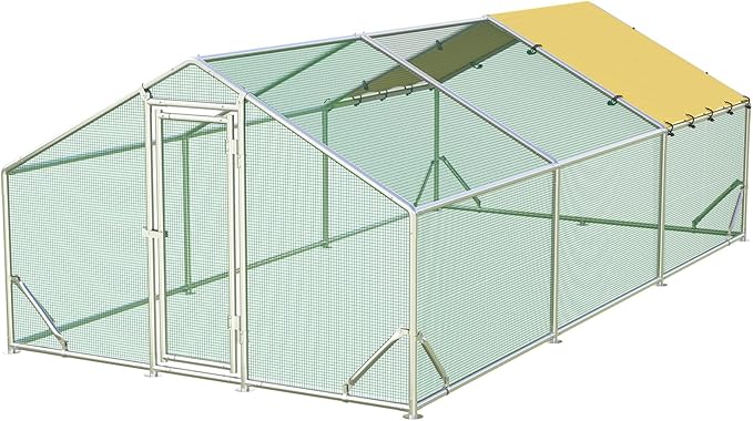 Quictent Premium Large Metal Chicken Coop Run Upgraded with Reinforced Hardware Cloth & 1.26" Galvanized Metal Tube, Walk-in Poultry Cage for Outdoor Yard Farm, Waterproof Cover, 19.7x9.8x6.6FT