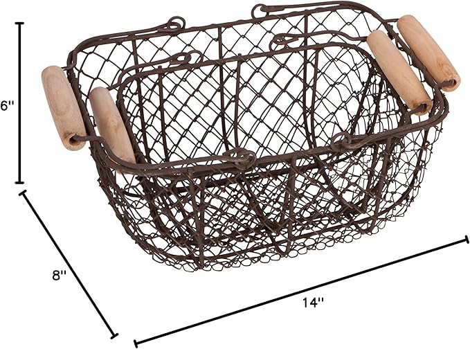Trademark Innovations Wire Nesting Egg Baskets with Wooden Handles - Vintage Style (Set of 2)